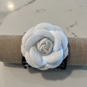 Camellia flower tweed fabric bracelet cuff